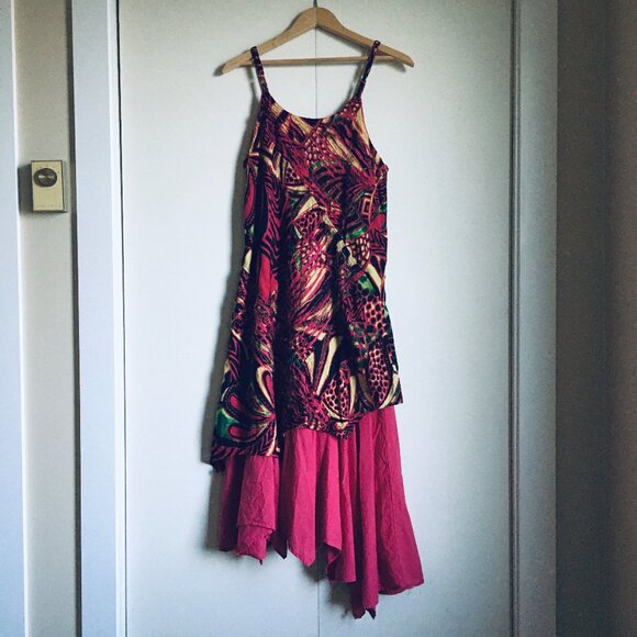 Pink Batik Womens Fairy Grunge Two Layer Handkerchief Hem Maxi Dress - Picture 3 of 16